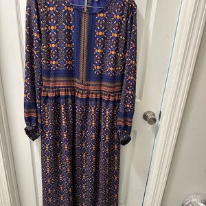 Vibrant Long Sleeve Dress in Blue and Orange